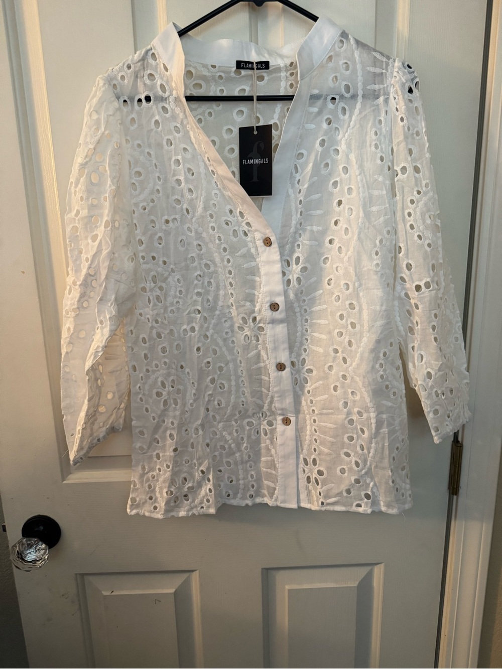 Flamigals White Eyelet Button-Front Shirt
